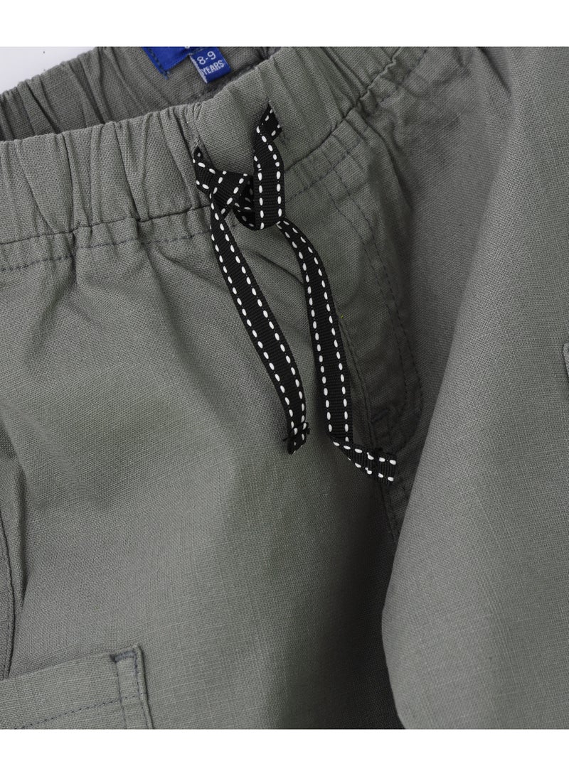 JAM Boys Olive Green Cotton Cargo Pants with Drawstring - Image 4